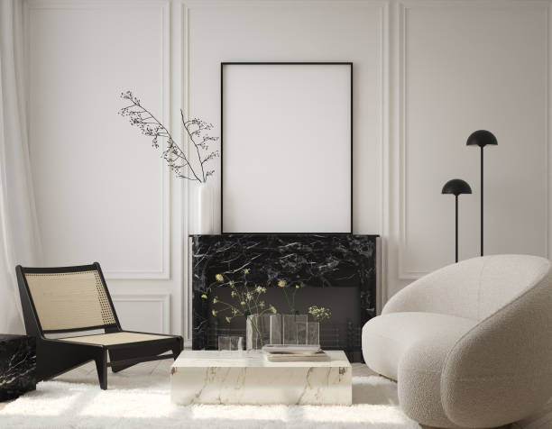 istock mock up poster frame in modern interior background, living room, Contemporary style, 3D render, 3D illustration 1435087232