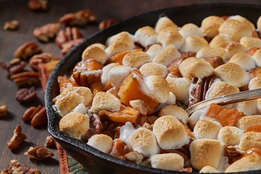 Candied Sweet Potatoes with Marshmallows and Cashews