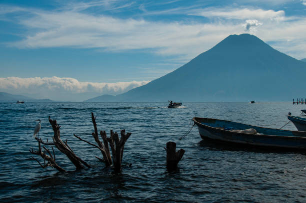 san juan la laguna, solola, Guatemala; 03-29-2022: Boats anchored at the shore of lake atitlan