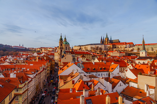 The St. Nicolas church and elevated view of Prague, Czech Republic