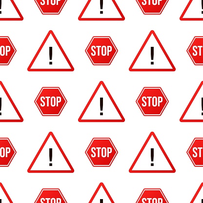 Vector illustration of road signs isolated on white background. Traffic signs seamless pattern.