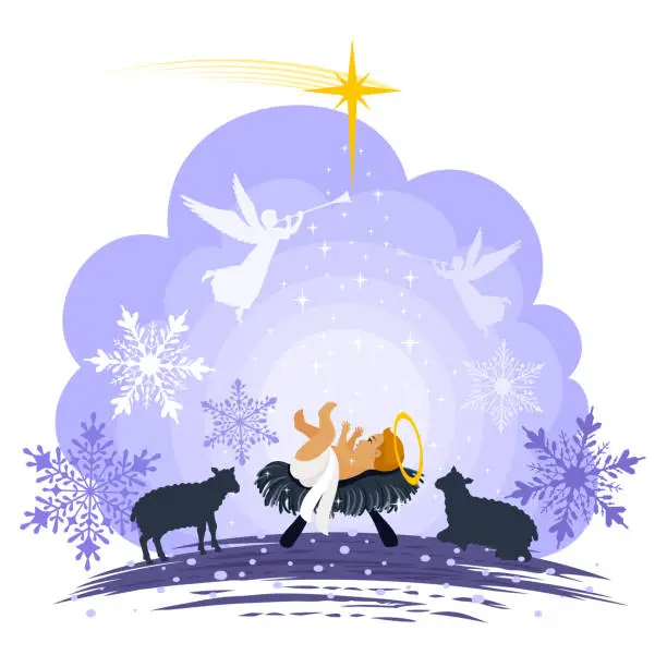 Vector illustration of Nativity Scene. The Birth of Christ. The Holy Child.