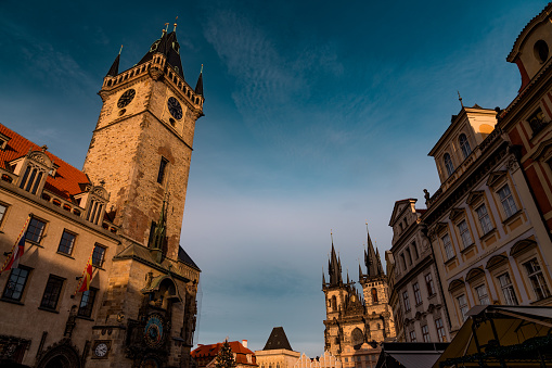 City Hall and church of Our Lady Before Tyn on Old Town Square in Prague, Czech Republic