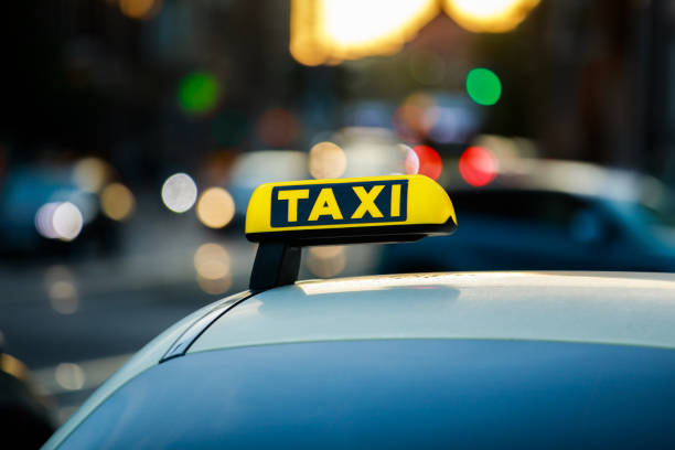 istock Taxi sign on a german cab in Berlin 1435093175