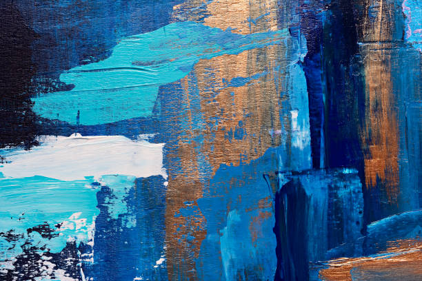Color abstract acrylic painting background Color abstract acrylic painting background with blue and golden hand strokes oil paint palette stock pictures, royalty-free photos & images