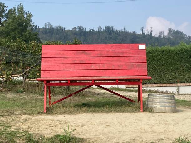 Big Red chair - region of Piemont- le Langhe- La Morra stock photo