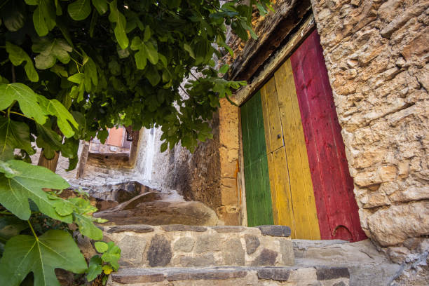 Colorful door in an alley of a rural village
