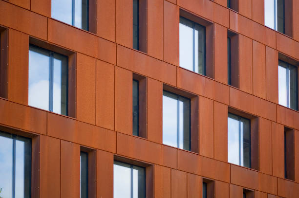 istock Detail of modern architecture corten building. 1435106834