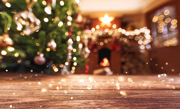 istock Christmas Tree With Illumination Near the Fireplace. Home Decor 1435107140