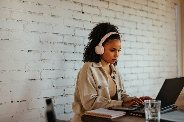 istock African American student attend online class at home. 1435107482