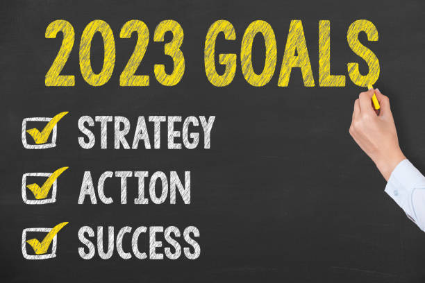 istock Human Hand Writing New Year 2023 Goals on Chalkboard Background 1435109010