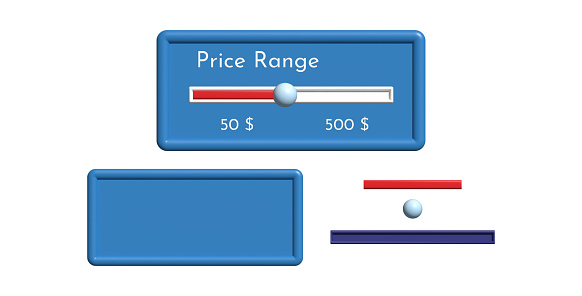 Price range filter 3D rendering illustration in modern style for your ui ux design concept