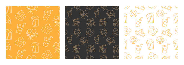 Cinema seamless pattern set with icons Cinema seamless pattern set with icons. Movie backgrounds collection. Tv show, television, online entertainment. Film elements texture. Web site backdrop design. Retro style vector illustration. seamless wallpaper video stock illustrations