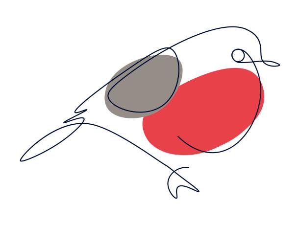 Abstract bird with one continuous line. Drawing of bullfinch with red breast in one line. Christmas or New Year s illustration. Simple minimalistic illustration. Isolated vector on white background. Abstract bird with one continuous line. Drawing of bullfinch with red breast in one line. Christmas or New Year s illustration. Simple minimalistic illustration. Isolated vector on white background. continuous line drawing bird stock illustrations
