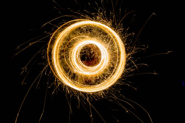 istock Sparks from the circular rotation of lights on a black background 1435118780