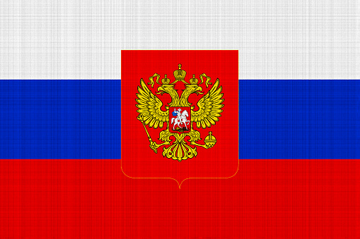 Flag of the Russian Federation on a fabric texture.