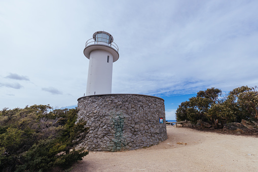 Cape Tourville lighthouse and walk on a cool spring day in Freycinet Peninsula, Tasmania, Australia