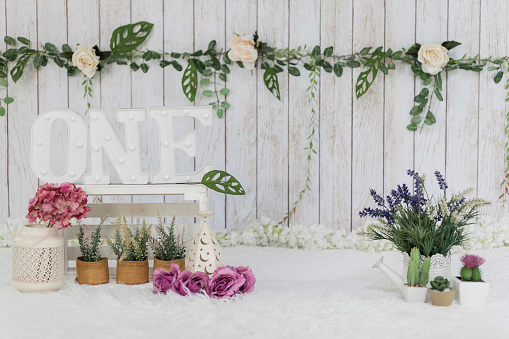 Rustic Floral Background Set up for One Year Old