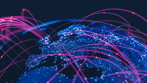 globalna sieć komunikacyjna (kredyty world map dla nasa) - computer network satellite view planet communication zdjęcia i obrazy z banku zdjęć