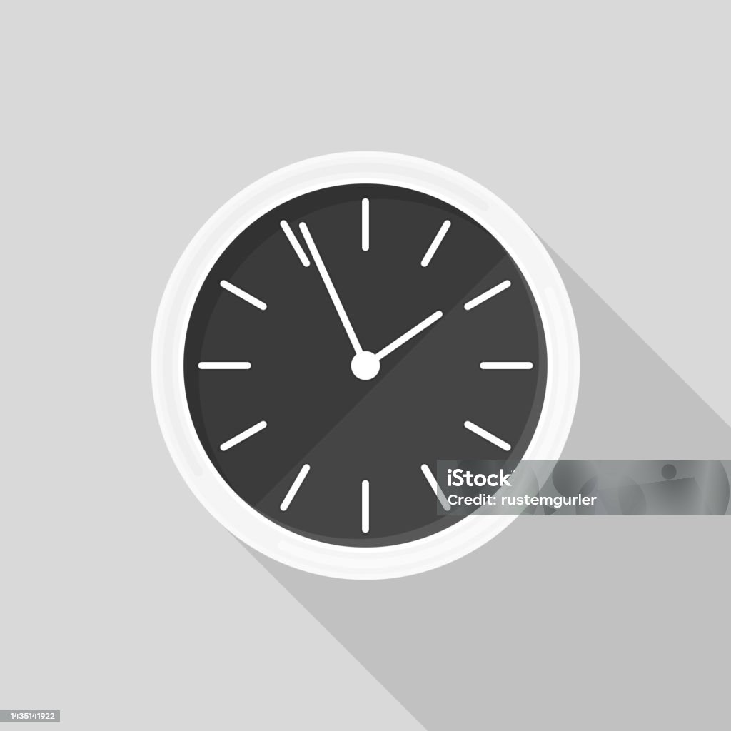 Flat Wall Clock With Long Shadow Stock Illustration - Download Image ...
