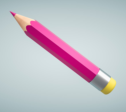 Pink drawing pencil art design or education stationery equipment on gray background. 3D rendering.