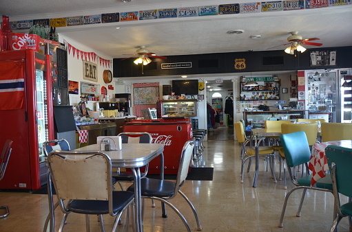 Adrian, Texas, USA - August 25, 2022: interior of the Midpoint Cafe on Route 66