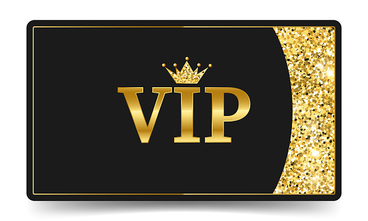 VIP golden card with gold glitter elements. Vector illustration