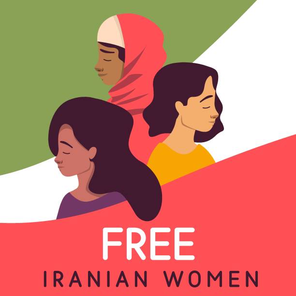 bildbanksillustrationer, clip art samt tecknat material och ikoner med three sad iranian women with hijab and long hair with text poster illustration - iranian girl