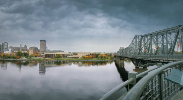 The Alexandra Bridge crosses the Ottawa River connecting Ottawa, Ontario with Gatineau, Quebec.  This image is facing Gatineau from Ottawa.