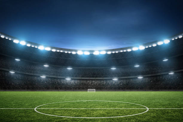 Soccer stadium field, soccer background stock photo