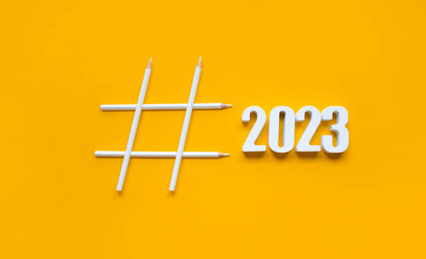 istock 2023 with trendy concepts with hashtag sign. 1435168136