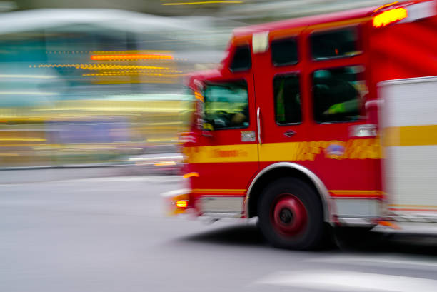 istock FIRE TRUCK IN BLURRED MOTION 1435170996