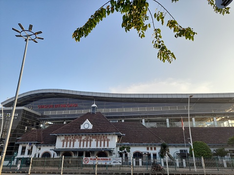 Jakarta, Indonesia - June 27, 2021 : Jatinegara station (stasiun jatinegara in indonesian) landscape photo from a distance