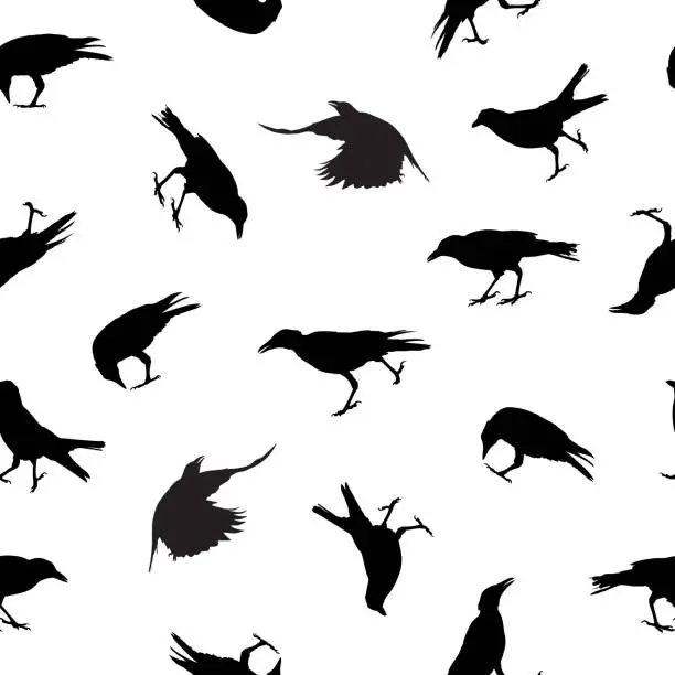 Vector illustration of Black Crows Seamless Pattern