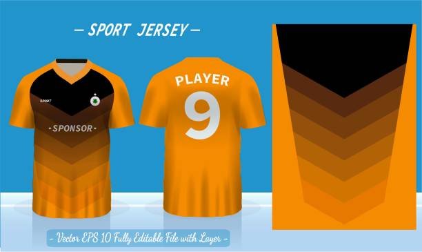 ilustraciones, imágenes clip art, dibujos animados e iconos de stock de plantilla de diseño de camiseta deporte - orange uniform