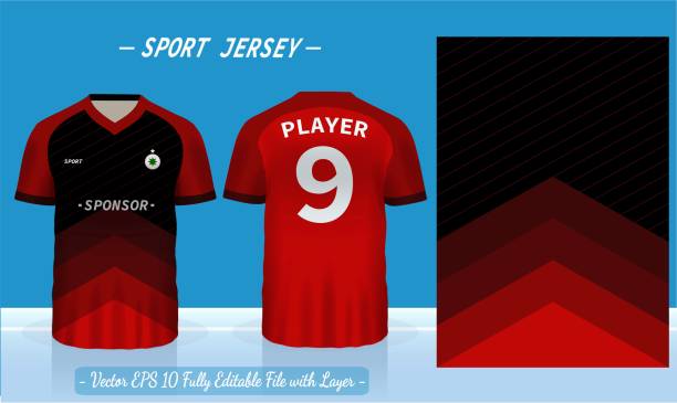 ilustrações, clipart, desenhos animados e ícones de modelo de design desporto t-shirt - soccer ball running sports uniform red