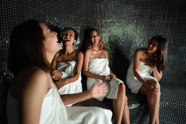 istock Smiling friends enjoying luxury spa moments 1435177166
