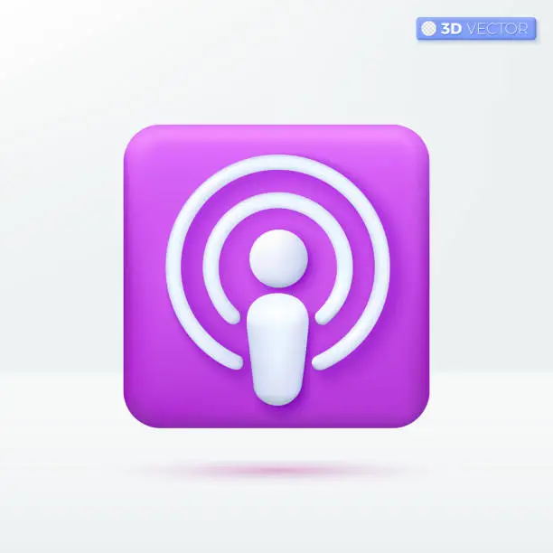 Vector illustration of Podcast icon symbols. Story, Music, Lifestyle, Business, Society, kid, streaming concept. 3D vector isolated illustration design. Cartoon pastel Minimal style. You can used for design ux, ui, print ad