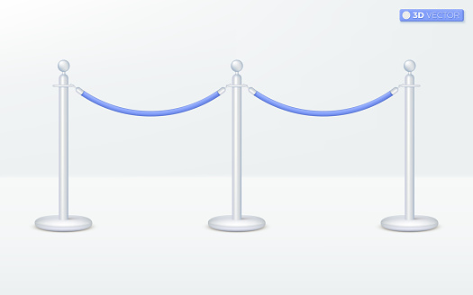 Red Carpet pillar icon symbol. silver pole, Blue Barrier Rope, Event, VIP concept. 3D vector isolated illustration design. Cartoon pastel Minimal style. You can used for mobile app, ux, ui, print ad.