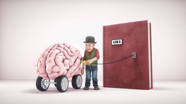 istock Man charging a human brain on wheels. Mental illness and burnout concept. 1435194616