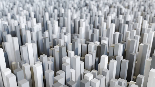 istock Different Height Box Shapes Randomly Stuck Out 3D Background. 1435204144