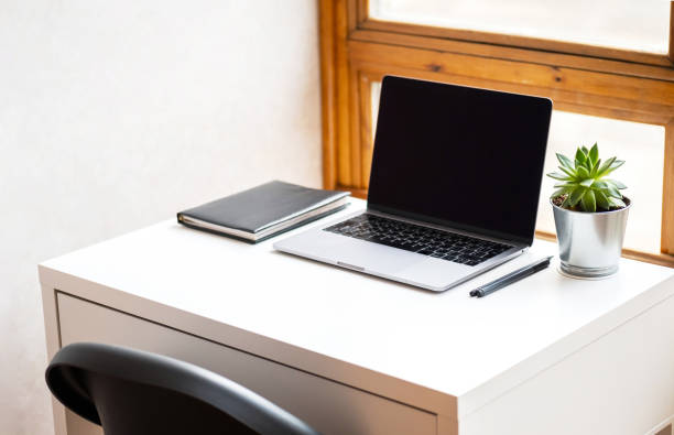istock Cozy workplace on balcony. Home office space background. 1435204694