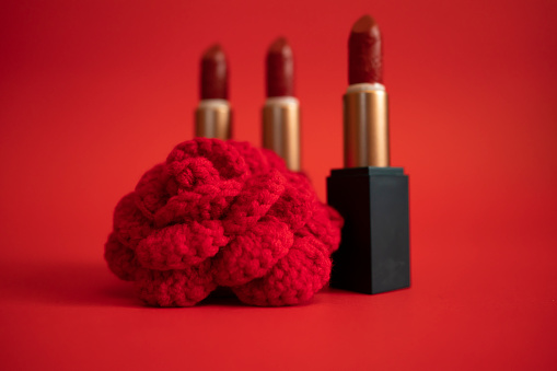 lipstick on red background