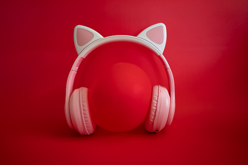 Headset on red background
