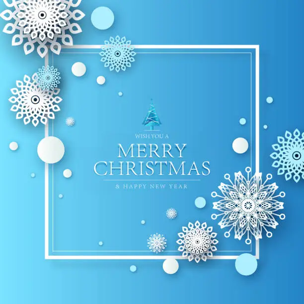 Vector illustration of Christmas Paper craft Snowflakes. Christmas Background.