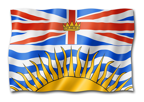 British Columbia province flag, Canada waving banner collection. 3D illustration