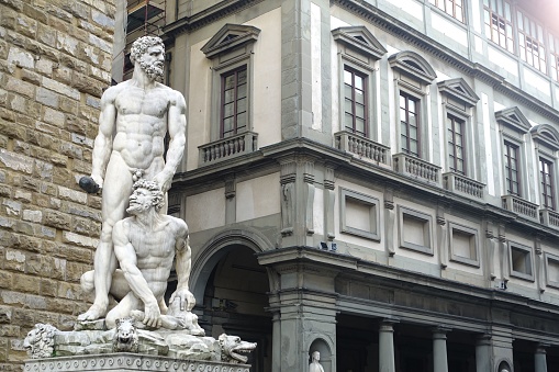 A view of Hercules and Cacus marble statue sculpture by Baccio Bandinelli in Florence