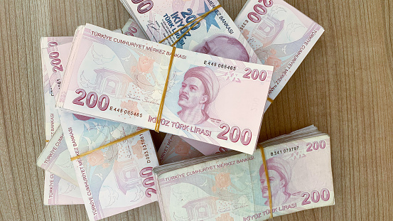 White background turkish money (turk lirasi)