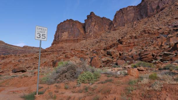 istock 35-speed limit sign in a red rocks park under the blue sky 1435218227