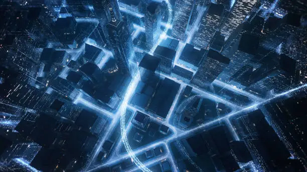 Photo of Cityscape With Glowing Data Lines - Big Data, Internet Of Things, Digital Business